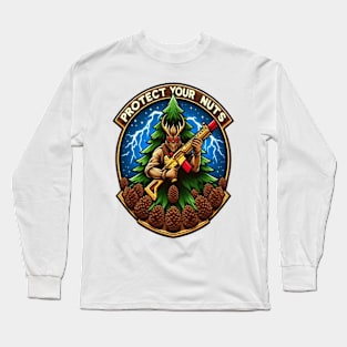 Fierce Cartoon Squirrel Defending Pine Cones With a Toy Gun Amidst Lightning Long Sleeve T-Shirt